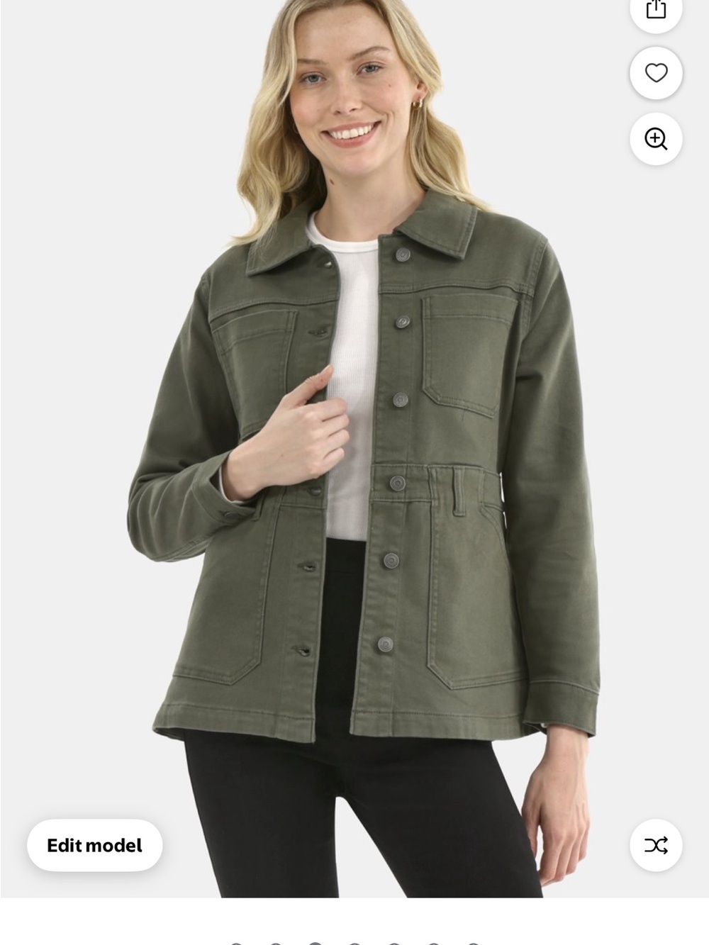 Time and Tru Olive Utility Button-Front Jacket